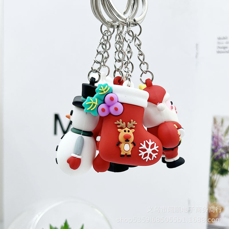 国境を越えたクリスマスの人形のキーホルダーはサンタクロースの雪だるまの姜パイ人滴ゴムの人形のキーホルダーの飾りです。|undefined