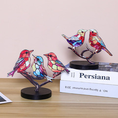 跨境新款木頭彩繪百花小鳥擺件家居裝飾品桌面五顏六色木質工藝品