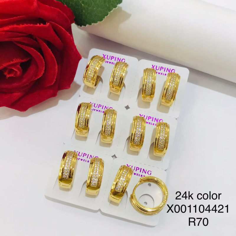 Pendientes de Aro Xuping de Aleación con Baño de Oro 14k, Gema Artificial, Diseño Único, Estilo Europeo y Americano, Elegantes