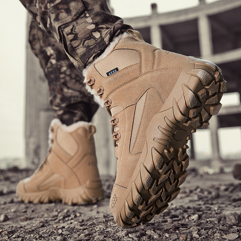 Botas de algodón de terciopelo de invierno transfronterizo para parejas Botas de entrenamiento de combate de fuerzas especiales al aire libre Botas de campo Delta de ayuda media tallas grandes