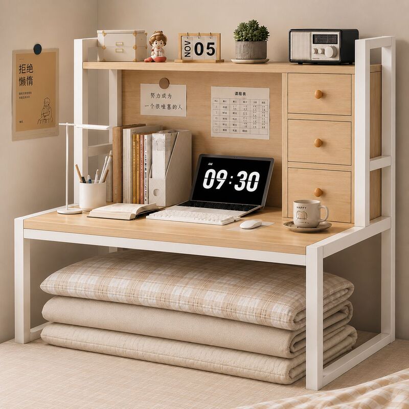 Bed desk, dormitory study desk, computer desk, home office desk with shelves and storage drawers