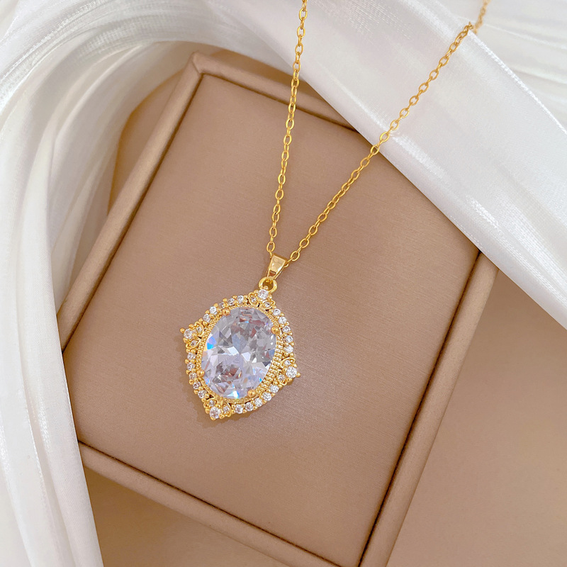 【 Titanium Steel 】 Necklace and earring set, light luxury heavy Industry, Oval Full diamond, personalized and elegant banquet earrings and necklaces pic 15