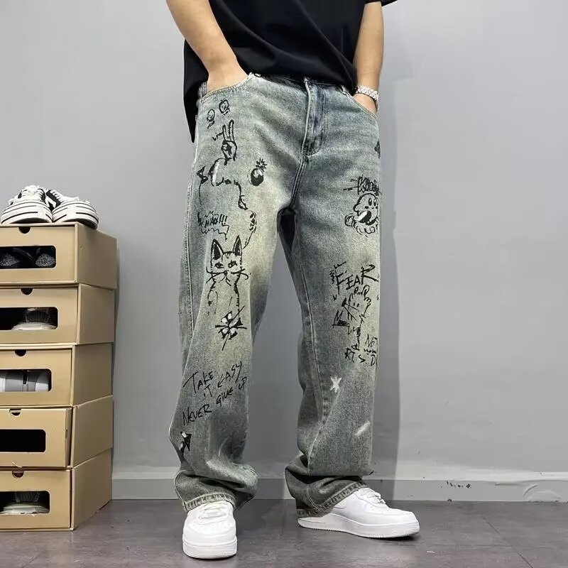 High-end Retro Ripped Jeans Men's Trendy Brand Personalized Scratched Patch Embroidery Slim Straight Pants Men's Spring And Autumn_mkmklike.com