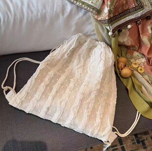Creative Lace Chiffon Drawstring Backpack Women's Travel Clothing Storage Bag Student Commuter Tote Bag