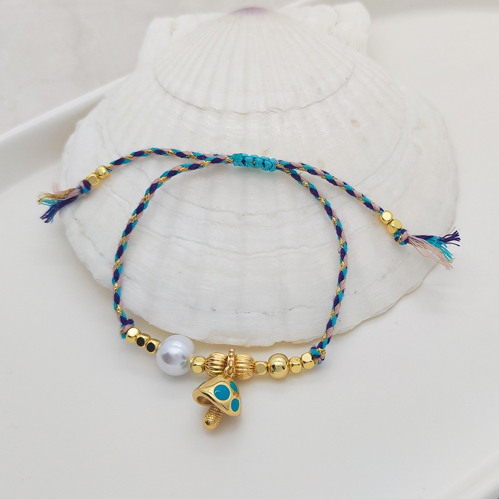 Copper Pendant Material Drawstring Bracelets Classification Casual Mushroom Polyester Copper Knitting 18K Gold Plated Women's Drawstring Bracelets