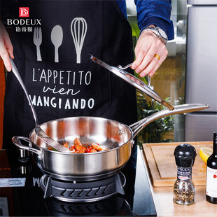 Platis 304 stainless steel frying pan with lid, uncoated non-stick pan, gas induction cooker wok, durable and stainless