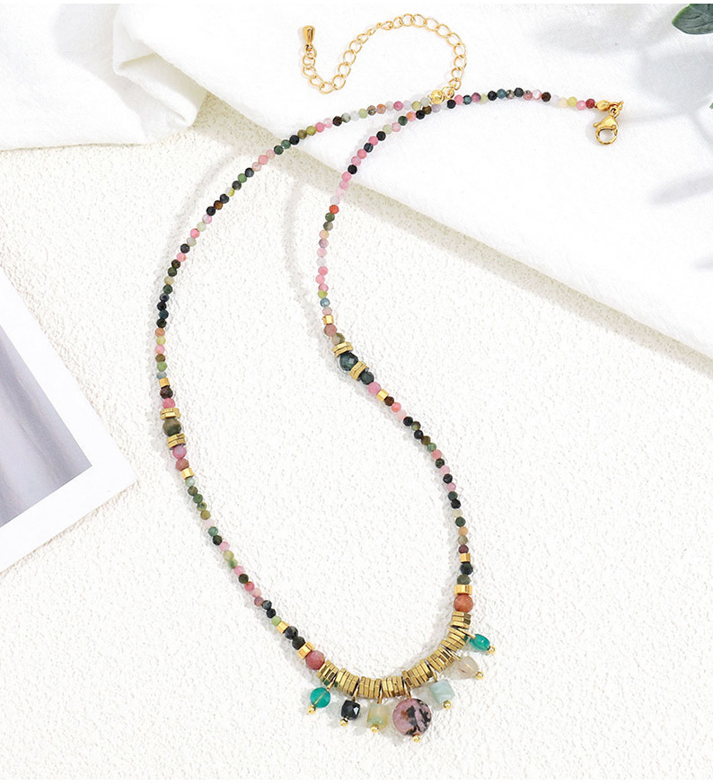 Vacation Colorful Stainless Steel Artificial Crystal Natural Stone Beaded Women's Necklace display picture 2