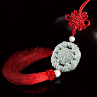 Natural A goods jadeite Tongcai double brave high-end car ornaments Chinese knot long tassel jade wholesale