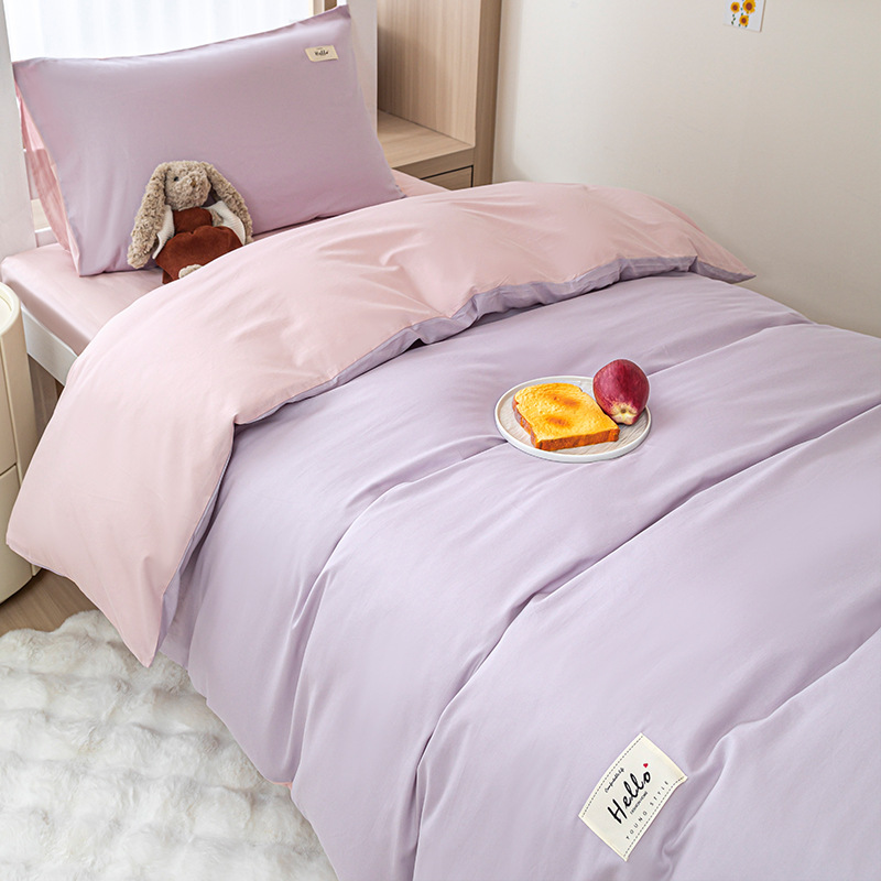 Cama de dormitorio de un solo estudiante de algodón de tres piezas, funda de edredón de algodón simple, sábana, sábana, ropa de cama de cuatro piezas