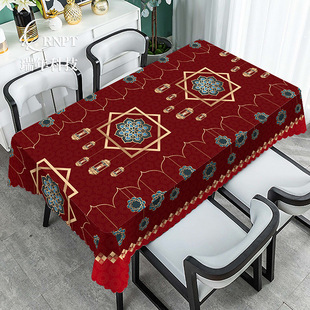 [Factory Direct] Chinese-style Home Dining Table Cloth Desk Coffee Table Tablecloth Waterproof and Oil-proof Disposable PVC Tablecloth