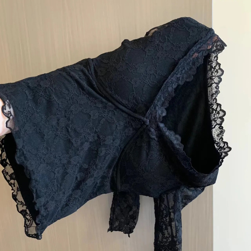 Autumn and Winter Pure Desire Lace Hollow Base Top Sexy Spice Girl Stacked fleece-lined Thermal Underwear for Women