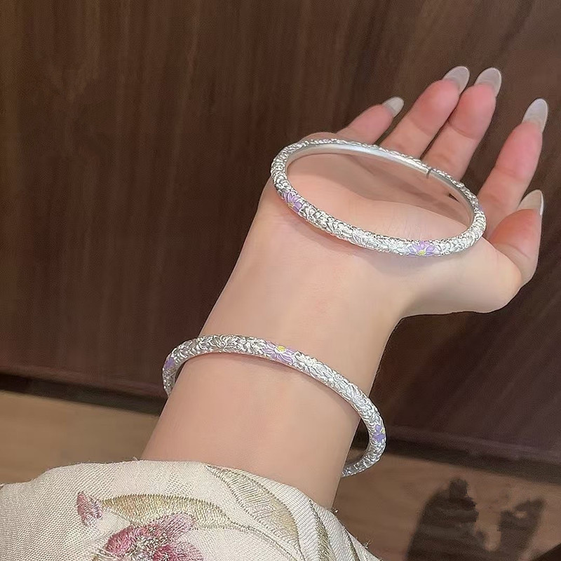 New Chinese-style oil-drip enamel accessories, trendy and sweet, with a gentle and powerful aura, purple flower bracelet New Chinese-style oil-drip enamel accessories, trendy and sweet, with a gentle and powerful aura, purple flower bracelet