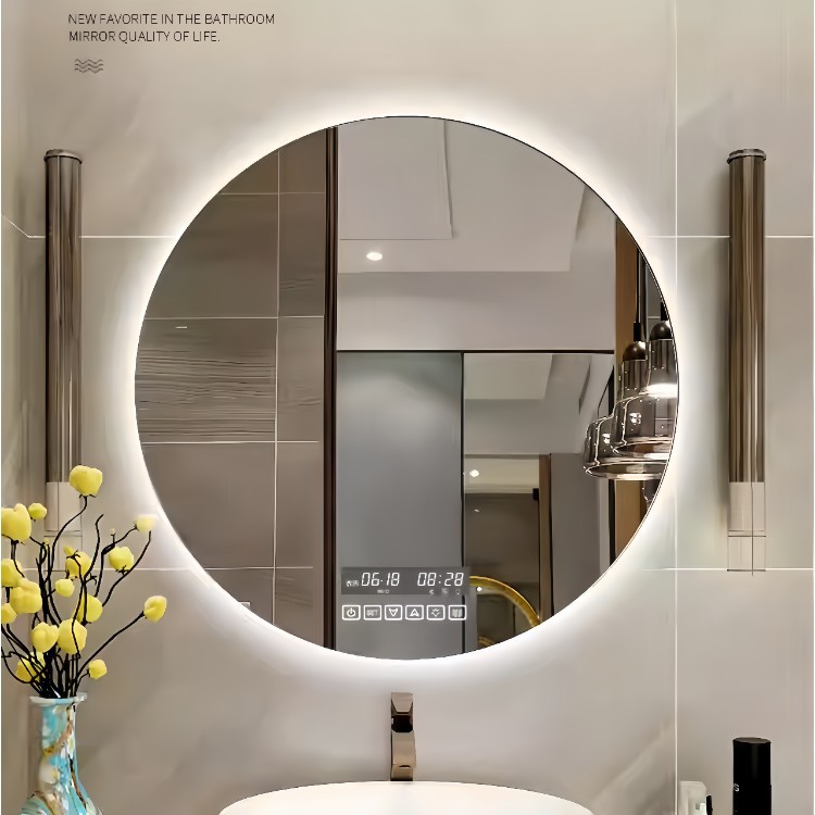 Decoración del hotel espejo inteligente baño antifiebla espejo de maquillaje de inducción LED redondo espejo de tocador