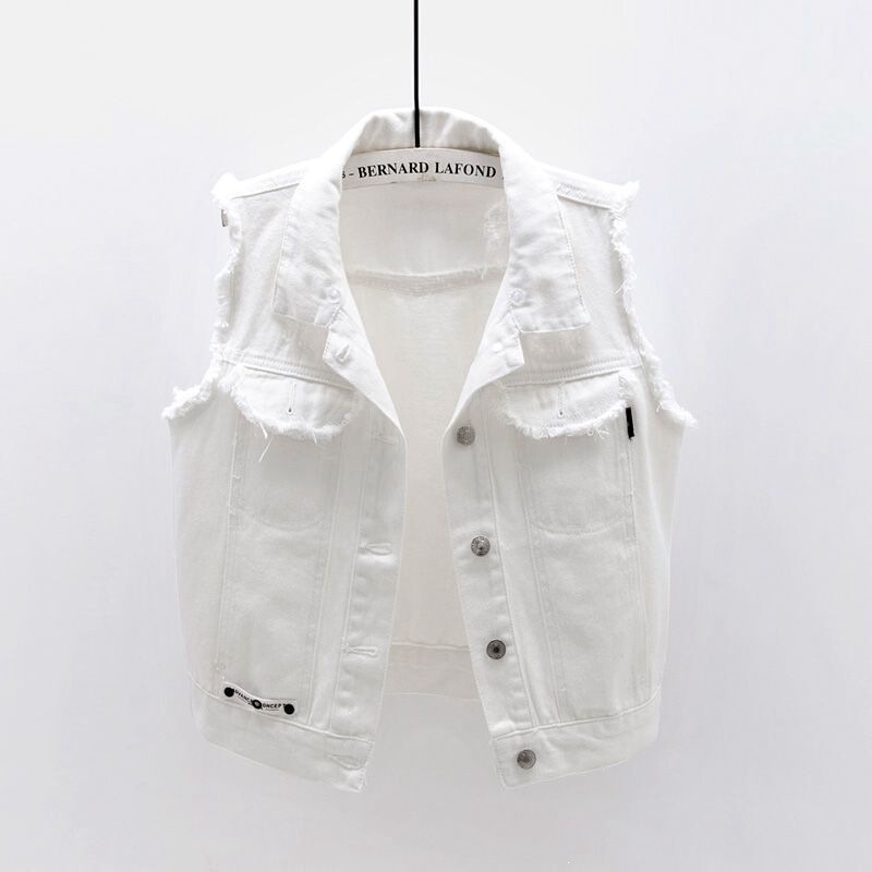 Denim Vest for Women, Stylish Summer New Model, Slimming and Versatile, Korean Style Student Hooded Vest, White Short Jacket