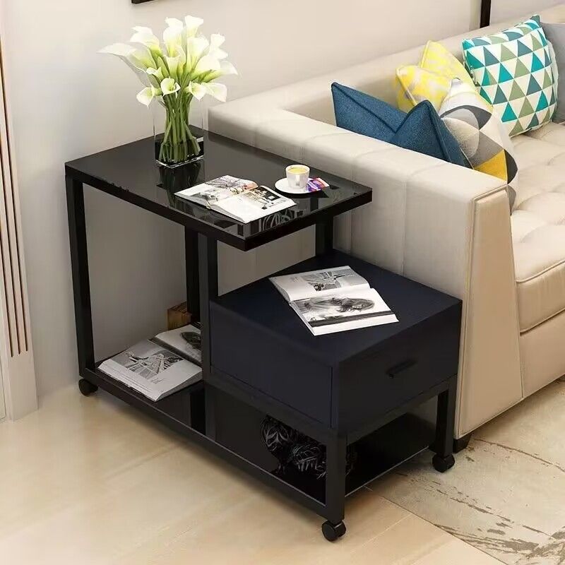 Simple Modern Living Room Side Cabinet Sofa Corner Cabinet Mobile Wheeled Small Coffee Table Mini Bedroom Bedside Storage Rack