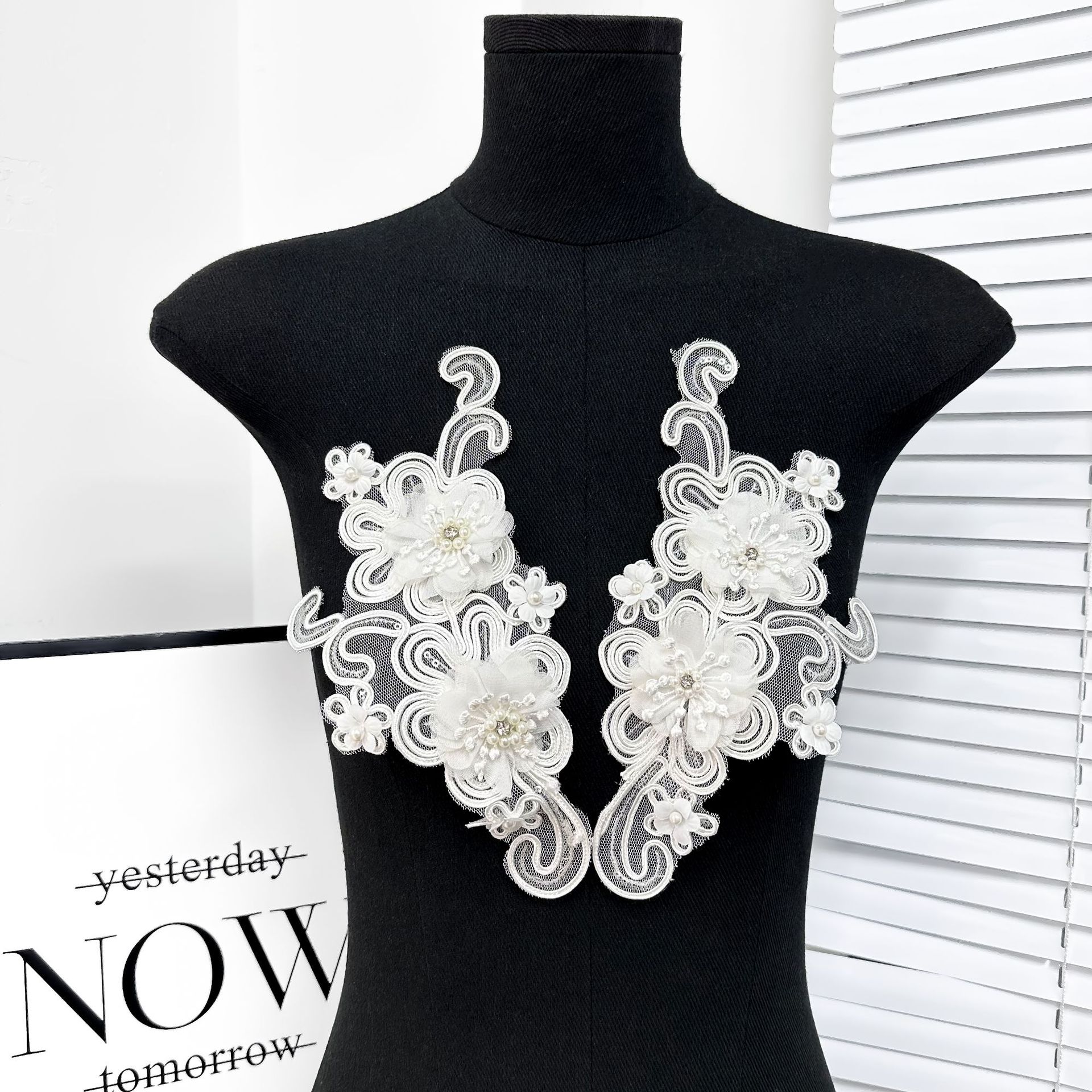 Hecho a mano cuentas de clavos estereoscópicos flores encaje hueso de automóvil para flores vestidos de boda vestidos de novia tocado de cabeza velos accesorios de ropa de baile image 2