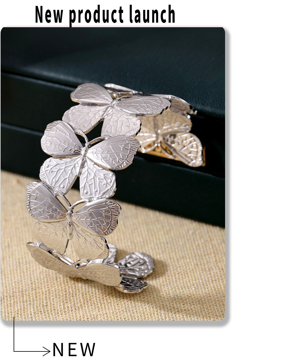 Square Sugar Stainless Steel Heavy Industry Exaggerated Butterfly Wide Edition Open Bracelet With High Grade Sensation Thread Handheld Ring_voghion.com