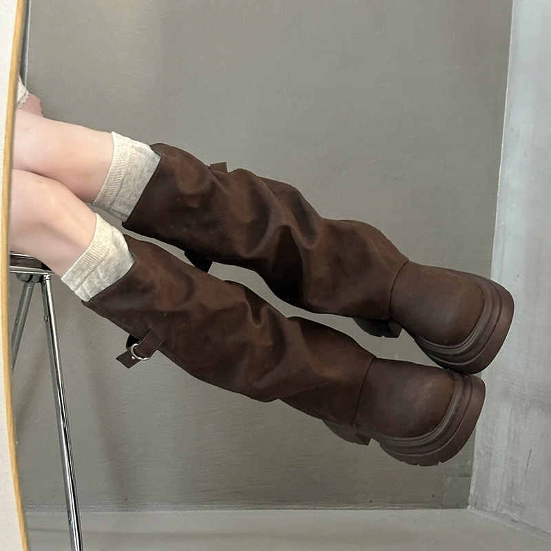 Уличные длинные ботинки в ретро-стиле, универсальные Melad 2025, новые стильные модные ботинки на толстой подошве для женщин, осень-зима