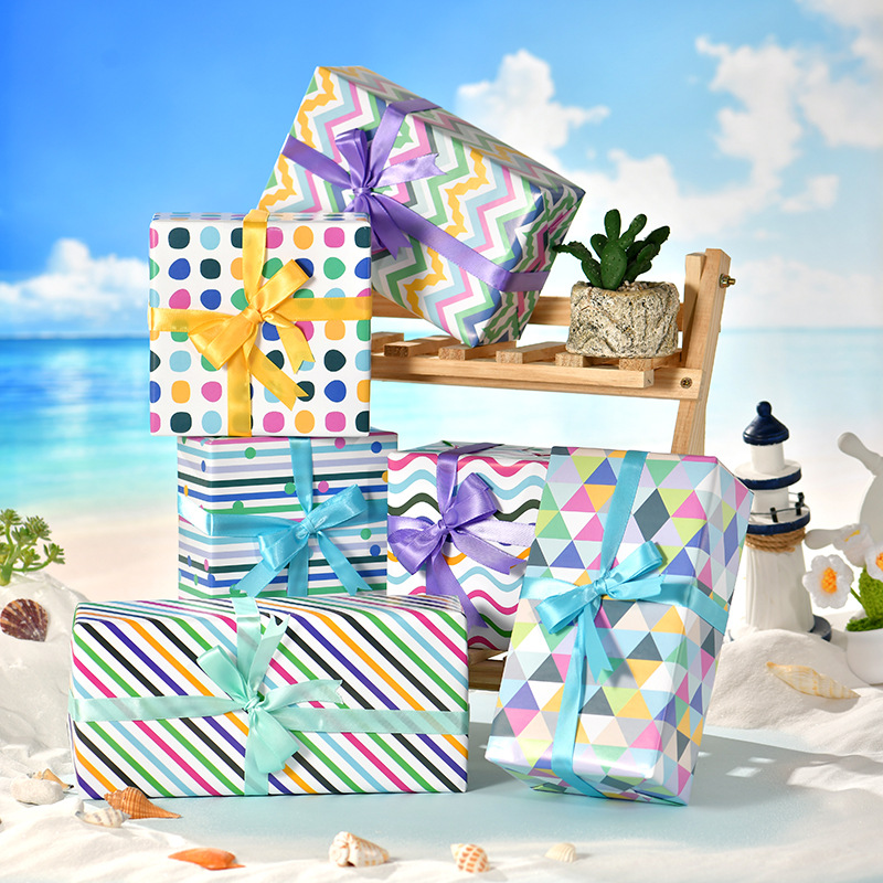Amazon nueva colorida serie geométrica Día de San Valentín papel de regalo de cumpleaños papel de regalo de vacaciones papel de regalo al por mayor