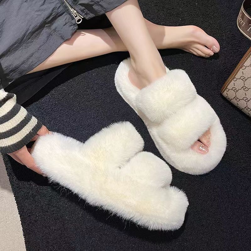 In-Stock Fast Delivery Autumn and Winter Cotton Slippers for Women, Outdoor Wear, Fleece-Lined, Warm Foot Pads, Fairy-Style Home Indoor Warm Slippers, Couple's Platform Slippers
