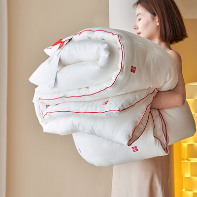 提花蚕丝结婚春秋被喜庆被子新婚喜字冬被加厚保暖陪嫁棉被双人款|ru