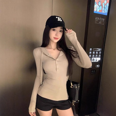 韩系连帽长袖T恤女装休闲百搭春季新款修身显瘦小众打底衫夏上衣