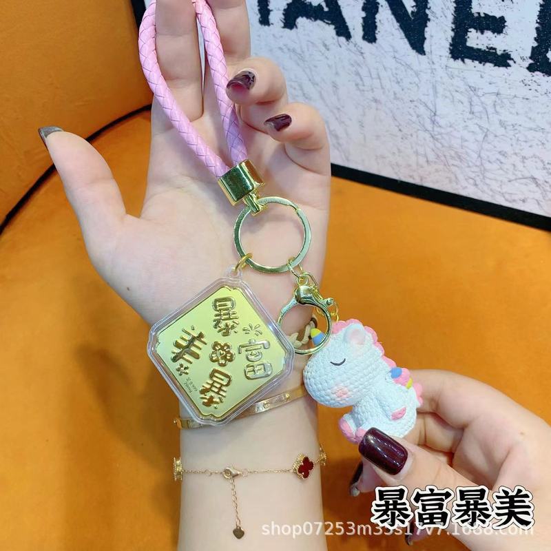 足金999公主请发财独角兽钥匙扣包包手机挂件 七夕送女友礼品批发|undefined