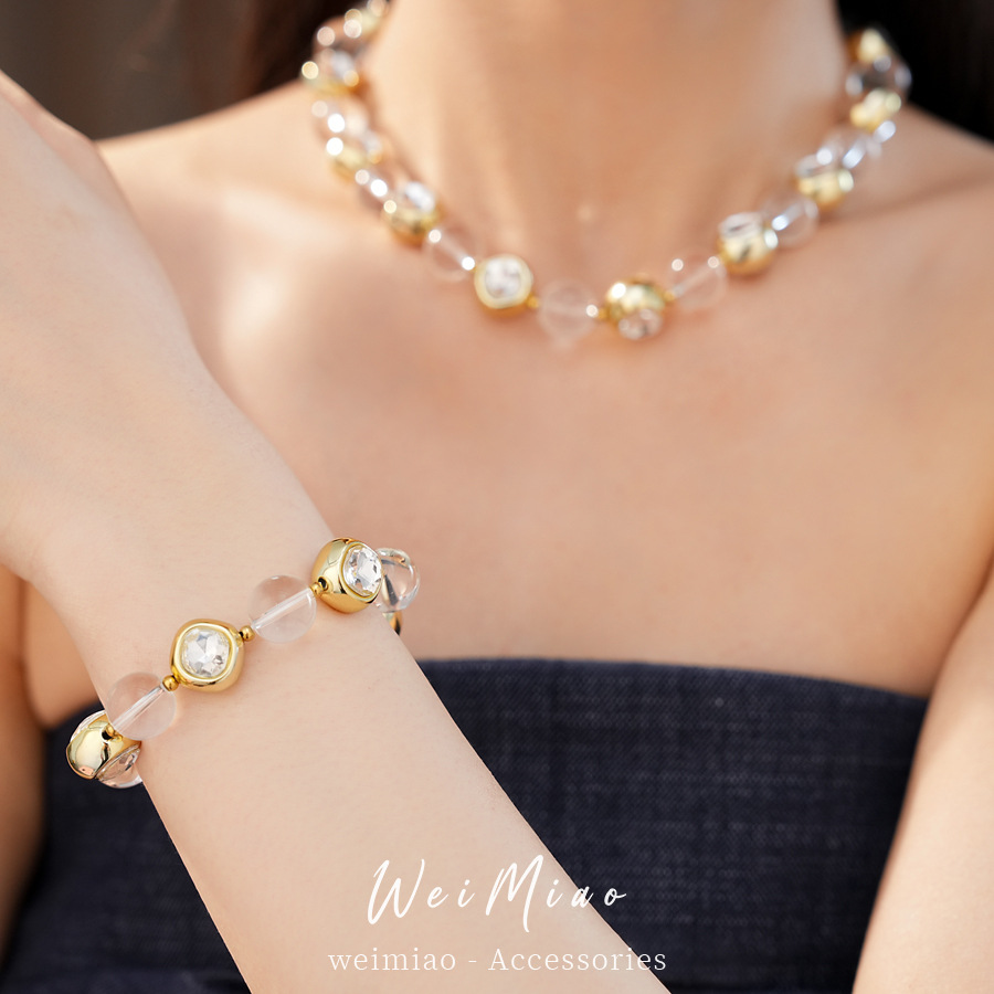 Collar redondo de cristal con cuentas de diamante ligero lujo nicho de alta calidad cadena de clavícula personalidad simple conjunto de joyería de moda image 1