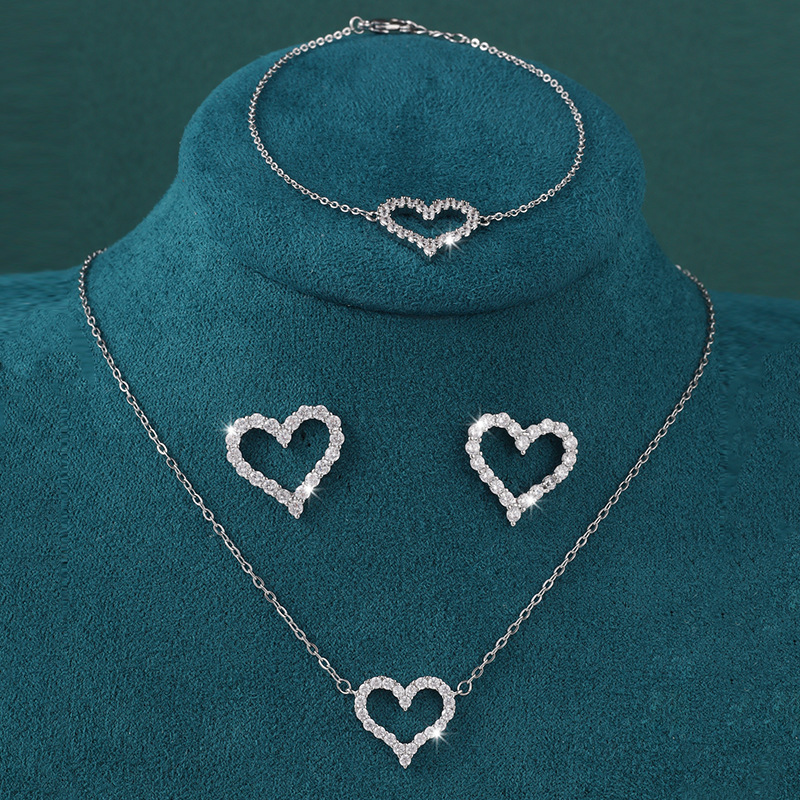 Geometric, Heart Shape Pattern Women's Gender Copper Basic Modern Style Classic Style Plating Inlay Geometric Heart Shape Rhinestones Jewelry Set