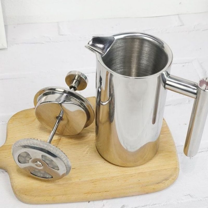 Stainless steel French coffee pot, insulated brewing filter press pot, cute and convenient for lazy people, portable filter tea maker, large quantity at a good price