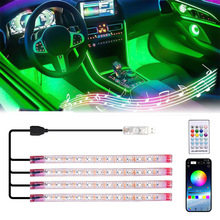 跨境专供汽车USB幻彩脚底氛围灯车载LED装饰带遥控声控音乐节奏灯