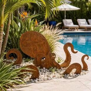 �羳Rust Patina Giant Squid Garden Sculpture�������~���@����