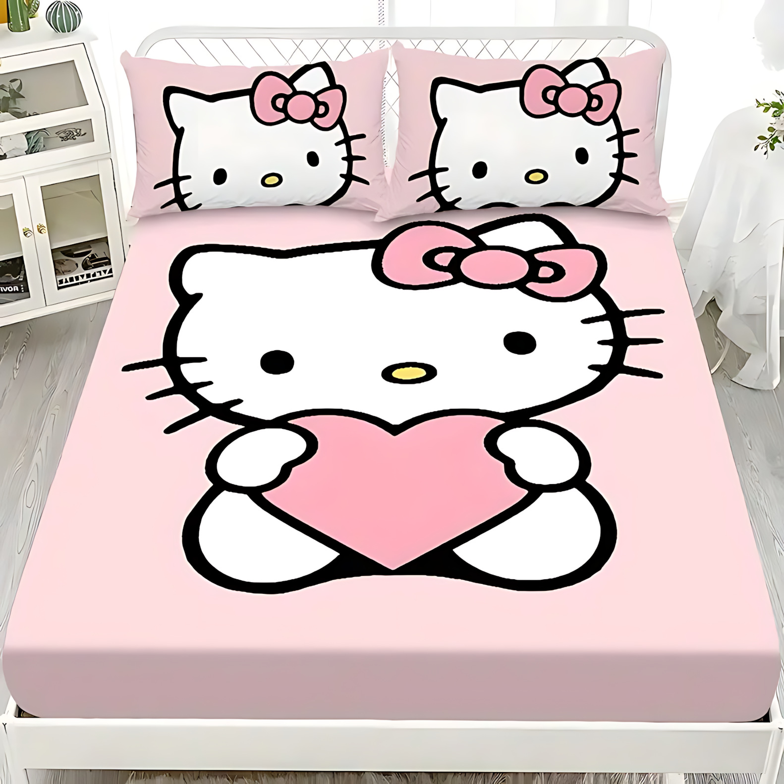 TEMU / JIT Cute Kitty serie de patrón de tema impresión digital 3D suave cama cómoda gaza almohada set