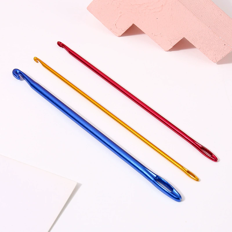 Оксид алюминия с отверстиями для вязания крючком шерстяная вязаная инструмент игла одна голова с глазом крючком металлическая игла для вязания крючком с отверстием