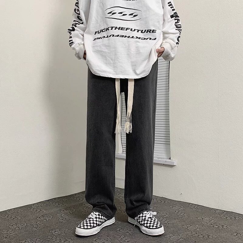 Spring and Summer Thin Hong Kong Style Wide-Leg Jeans for Men, Loose and Versatile, Stylish and Drapey Long Pants for Students Spring and Summer Thin Hong Kong Style Wide-Leg Jeans for Men, Loose and Versatile, Stylish and Drapey Long Pants for Students