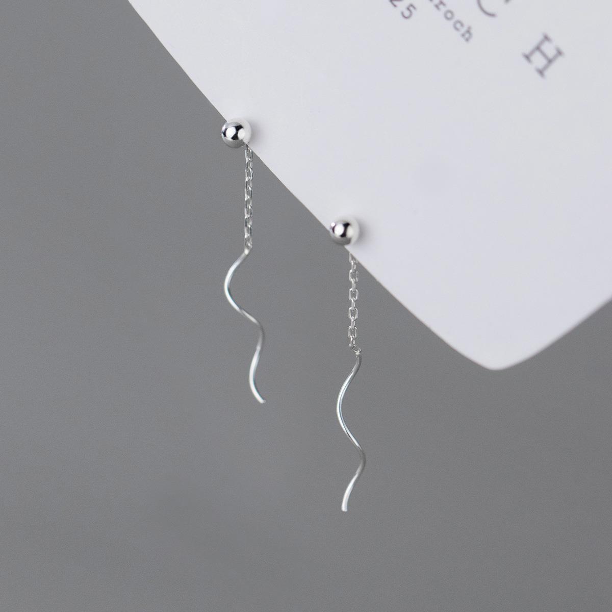 Eloch S925 plata ondulado cadena orejas coreana personalidad simple joyas de orejas M02106 image 3