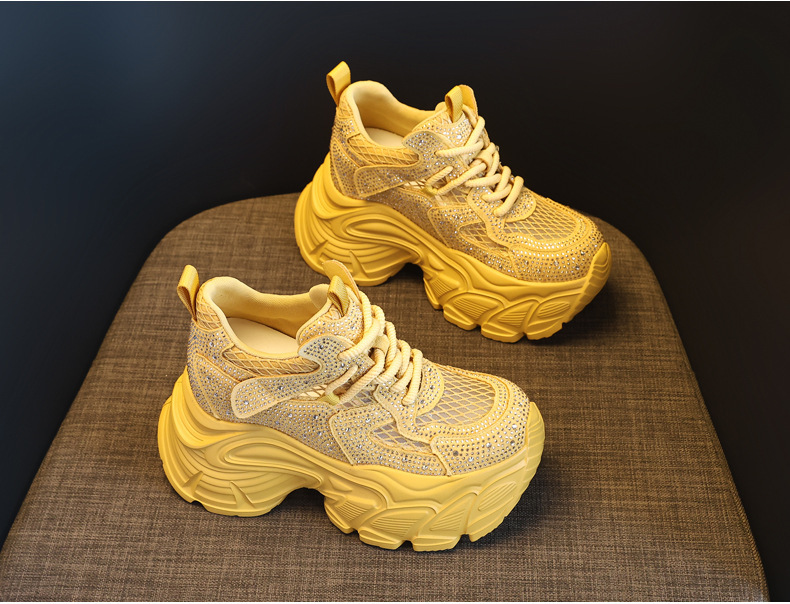 Giày sneaker nữ chunky đế dày đính đá rhinestone phong cách thể thao — màu trắng chi tiết 4
