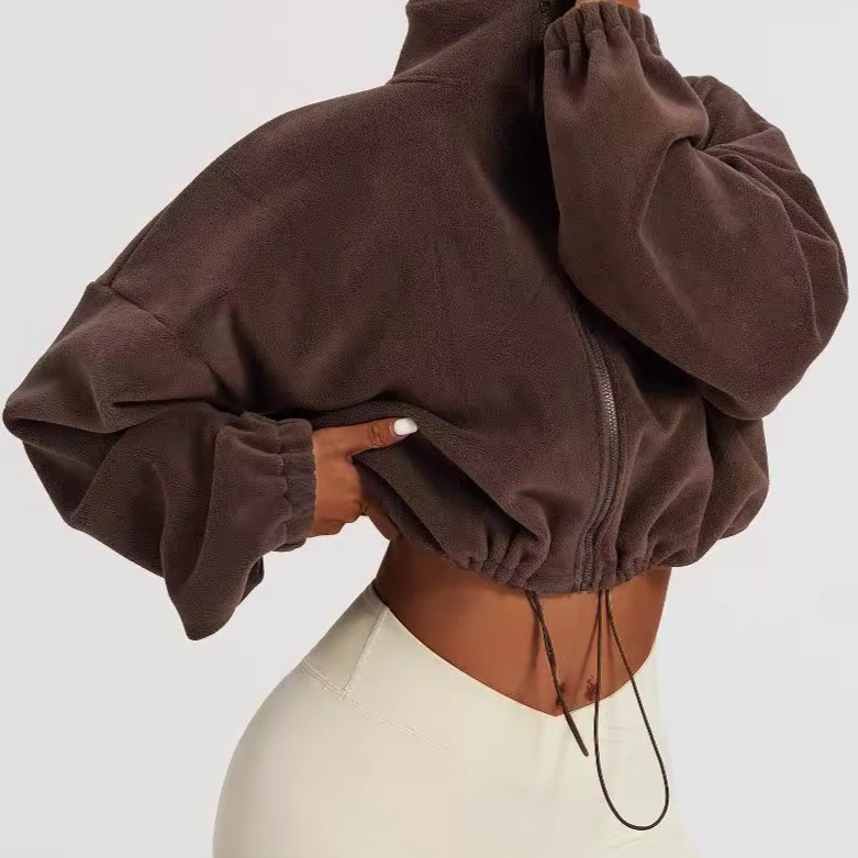 25 Autumn and Winter European and American Clothing Cross-Border Independent Station Sports Sweatshirt Stand Collar Loose Fleece-Lined Polar Fleece Casual Jacket for Women