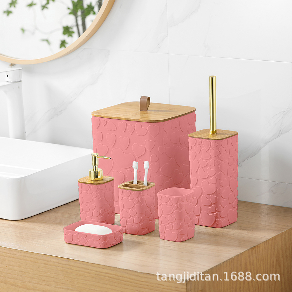 Baño sanitario 6 piezas Love set de artículos de higiene cepillo de dientes enjuague taza adornos de baño image 2