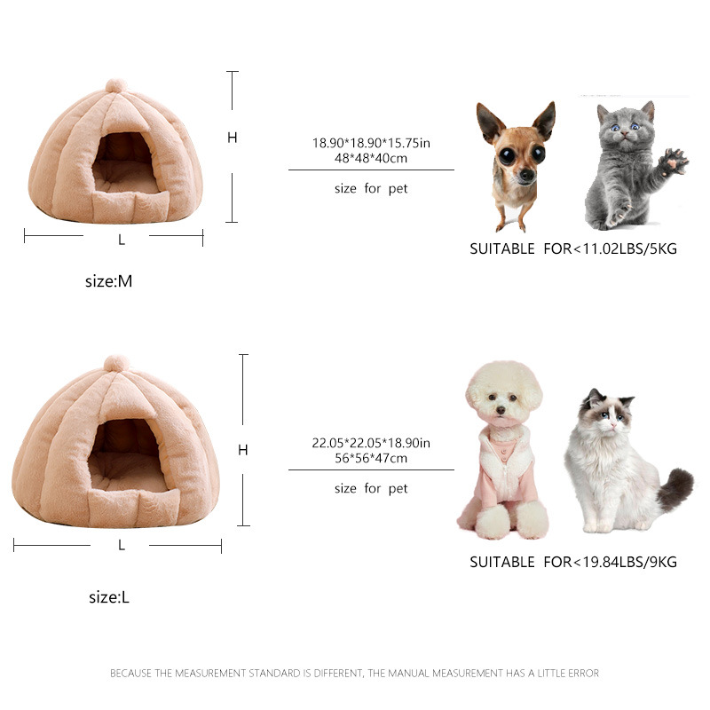 Fabricante de nidos para gatos, cálida en invierno, casa pequeña grande, yurta de oruga de calabaza, fosa para gatos gruesa extraíble y lavable en invierno