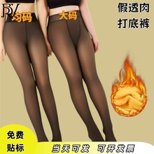 黑丝加绒光腿秋冬神器跨境假透肉打底裤保暖加厚裸感防勾丝透肤裤