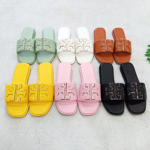 TB Slippers Women's 2025 Summer New Arrival Slippers Beach Casual European and American Cross-border Leather Sandals and Slippers slippers