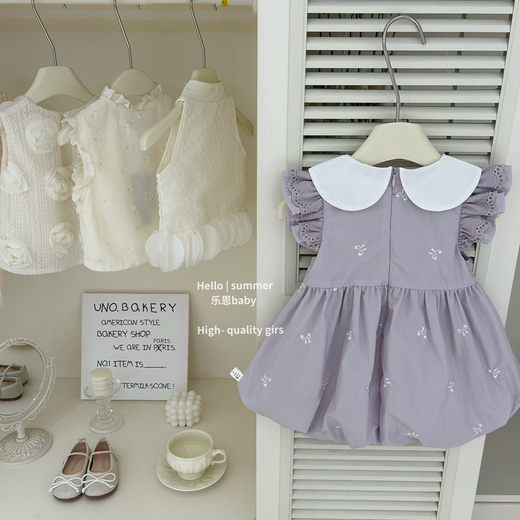 [Le En baby] Verano de alta gama para niñas Nueva falda de botones morados Vestido de estilo occidental Vestido de chaleco de bebé lindo