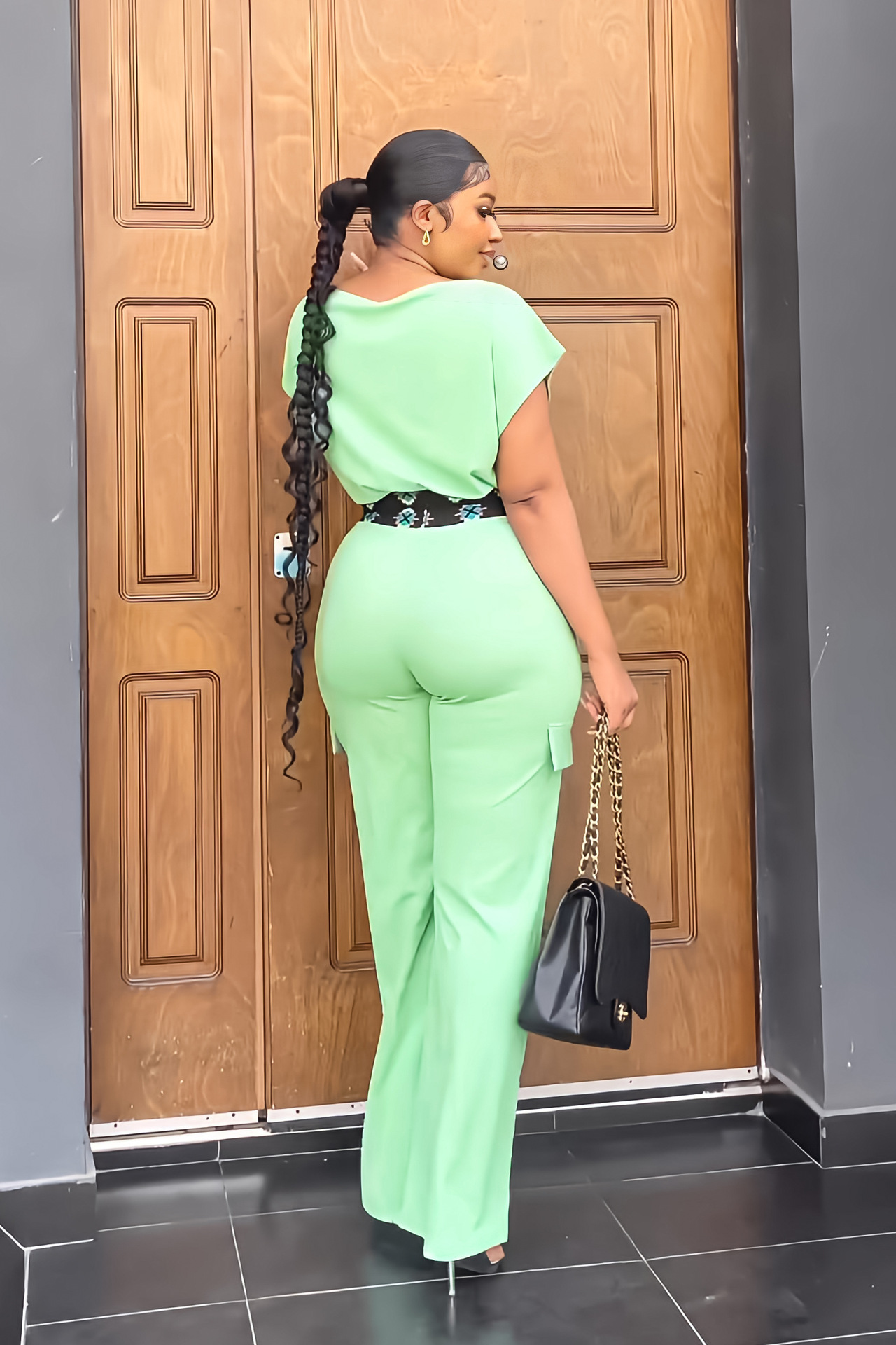 Casual Short Sleeve Coat Women Summer Solid Color All Matching Loose Straight Trousers Two Piece Set