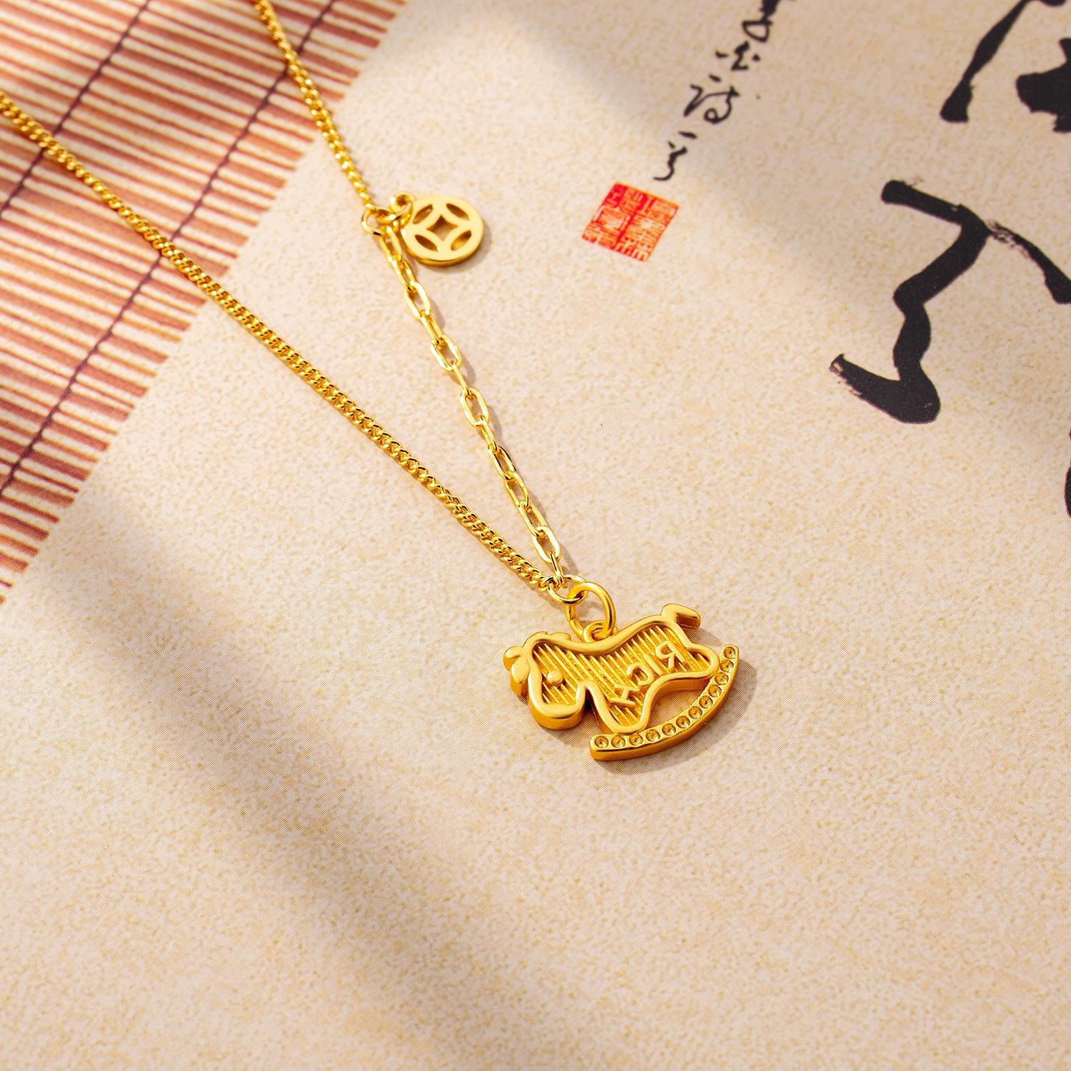 Collier INS Cute Pony, élégant, léger, luxueux et polyvalent, avec pendentif cheval en bois, style identique pour femme._voghion.com
