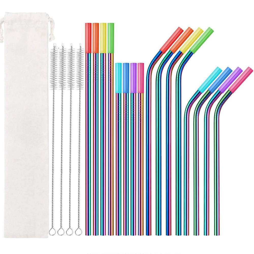 Набор соломинок из нержавеющей стали 304 с покрытием титана цветной молочный чай соломка напиток кофе металлический соломка силиконовый насадка