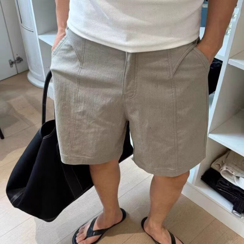 Trajes cortos para hombres delgados negocios británicos de color sólido versátil pantalones rectos de cinco puntos comercio exterior transfronterizo al por mayor transpirables de verano