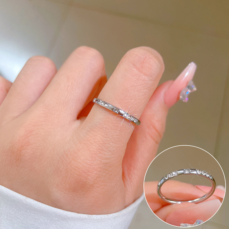 304 Stainless Steel Material Circle Pattern Simple Style Circle Titanium Steel Polishing Rhinestones Rings