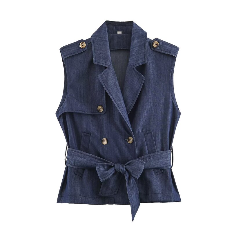 Cross-border foreign trade women's clothing 2026 European and American fashion slim-fit double-breasted buttoned vest with belt for women B56323 Cross-border foreign trade women's clothing 2026 European and American fashion slim-fit double-breasted buttoned vest with belt for women B56323