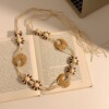 5 # Round coconut shell rice brown beaded leather rope about 170cm long